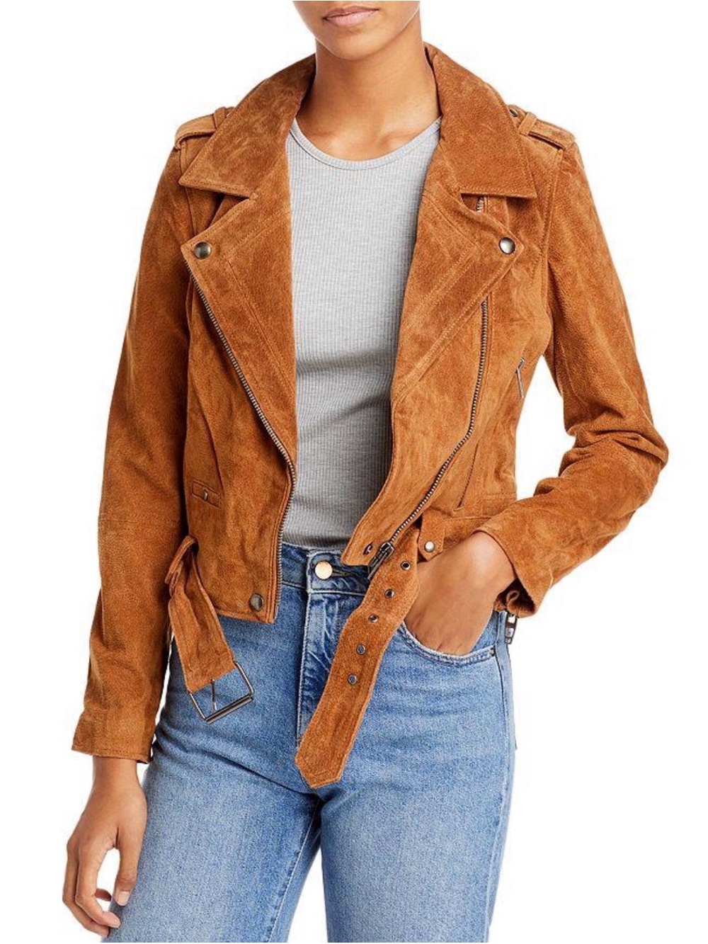 BLANKNYC Genuine Suede Moto Jacket Brown Cognac Size M 73K-9269